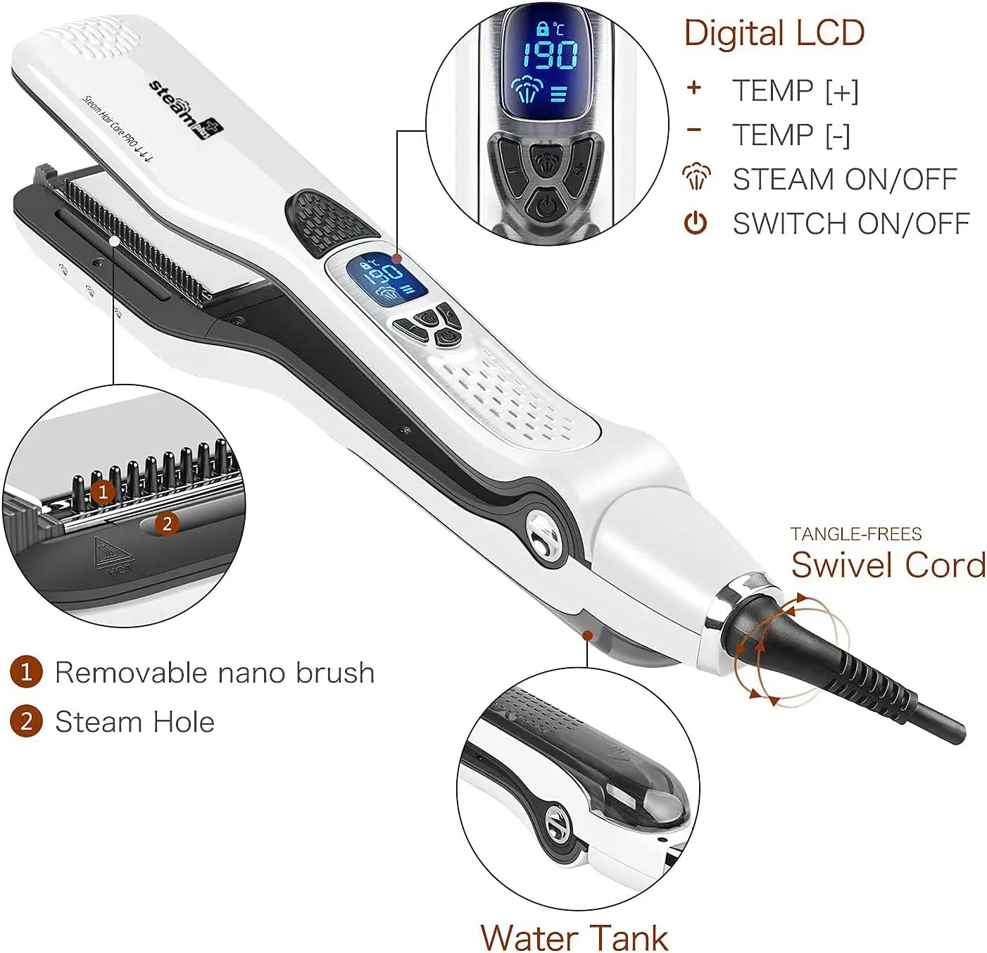 salon use Flat Iron 2 in 1 Steam Straightener