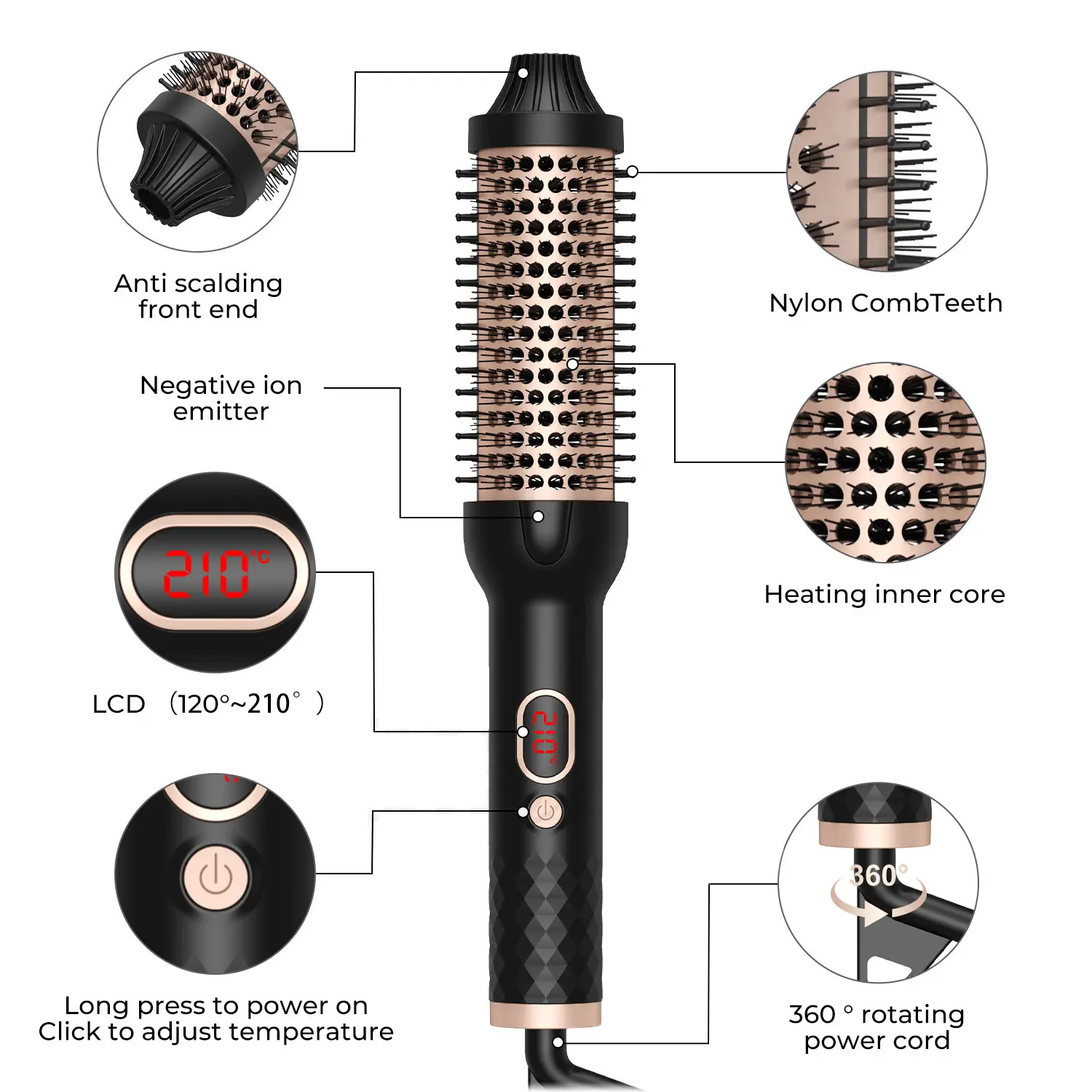 2 in 1 Thermal Brush 2 PTC Hair Curling Brush