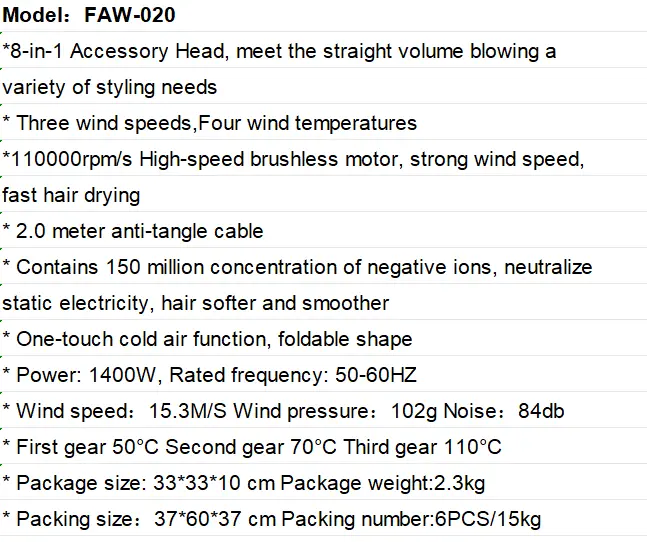 8 in 1 Air wrap Styler BLDC Multi Hair Styler 1400w Hot Air Brush