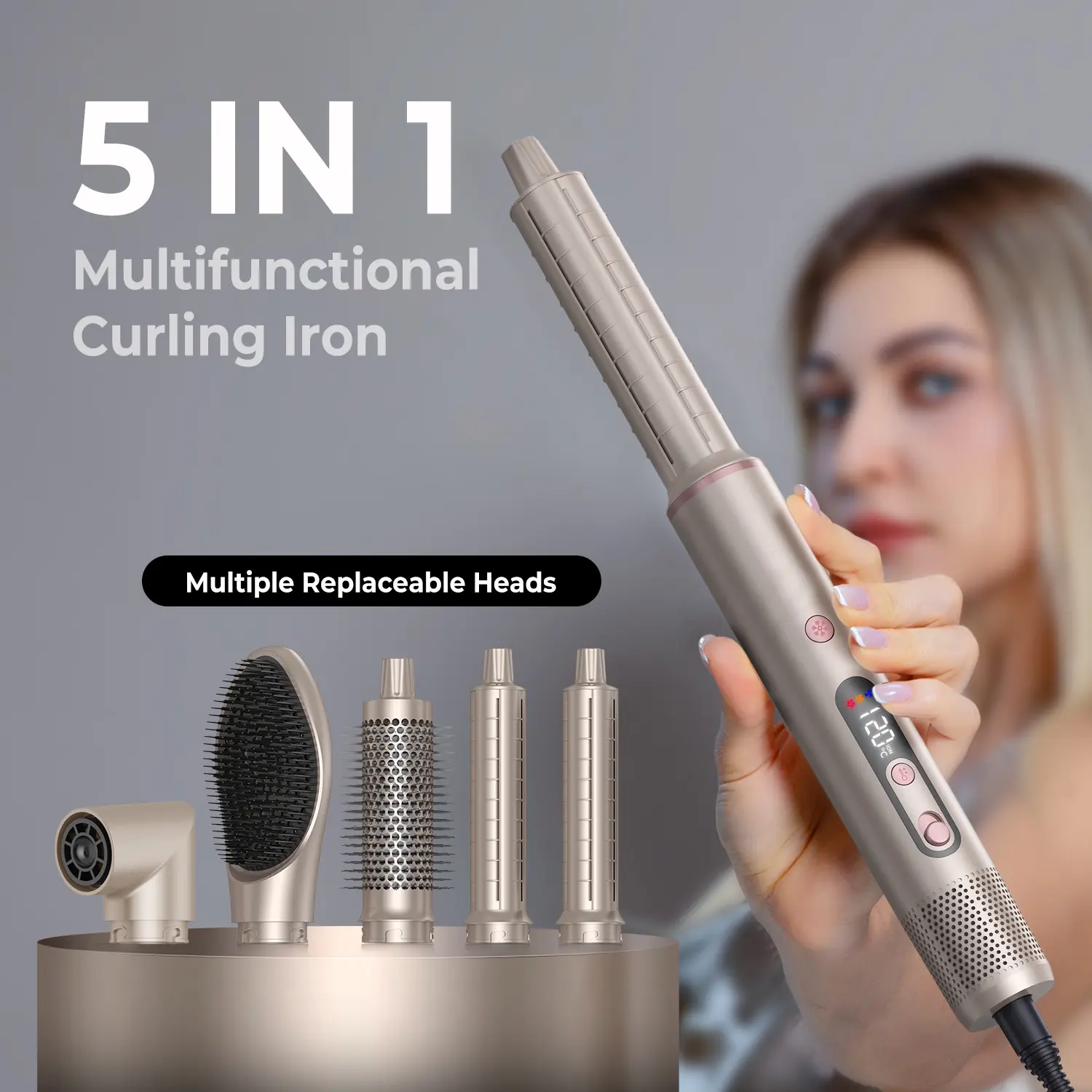 1400W Multi Hair Styler Ionic Hot Air Curler Brush Straightener